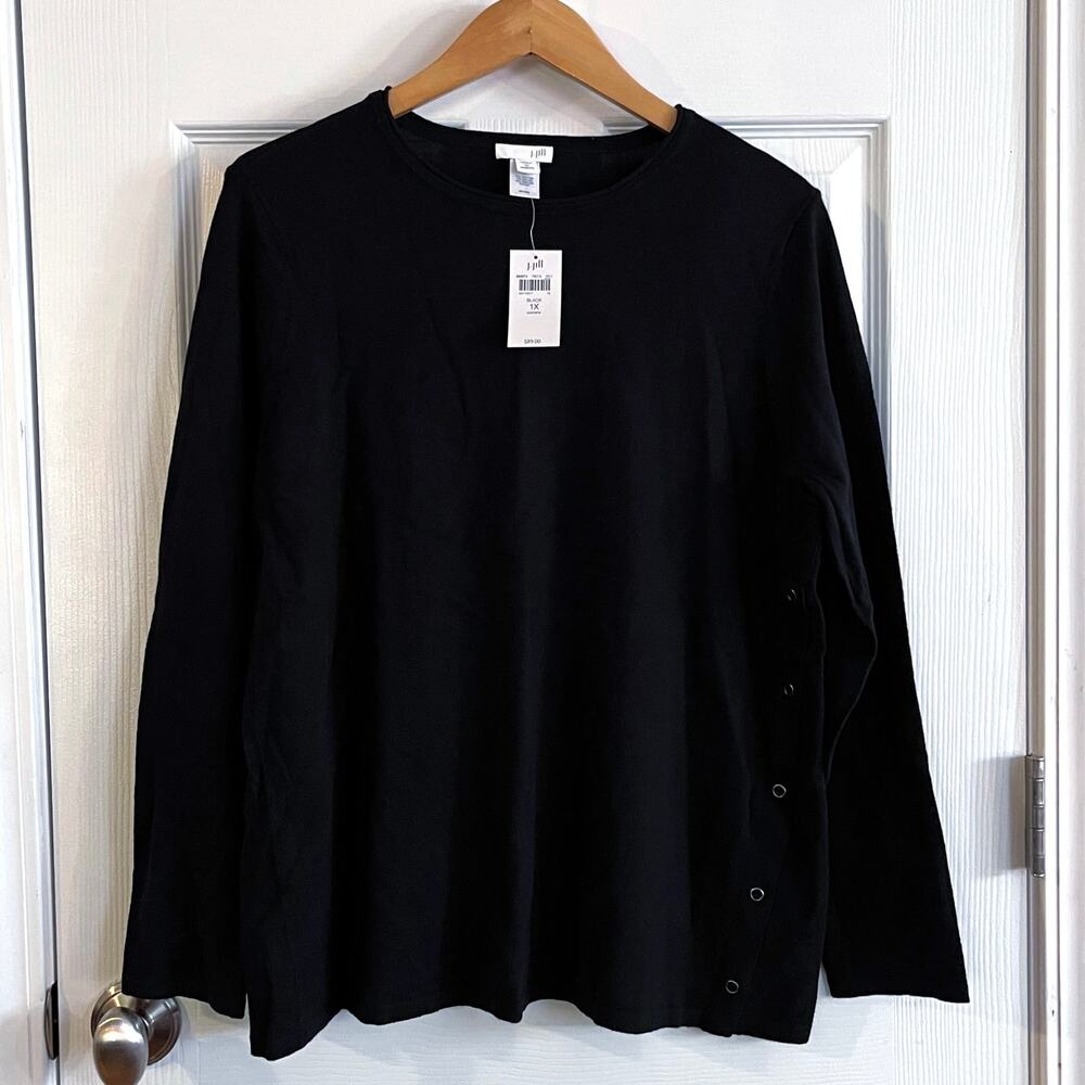 J Jill Ponte Knit Button Detail Black Sweater